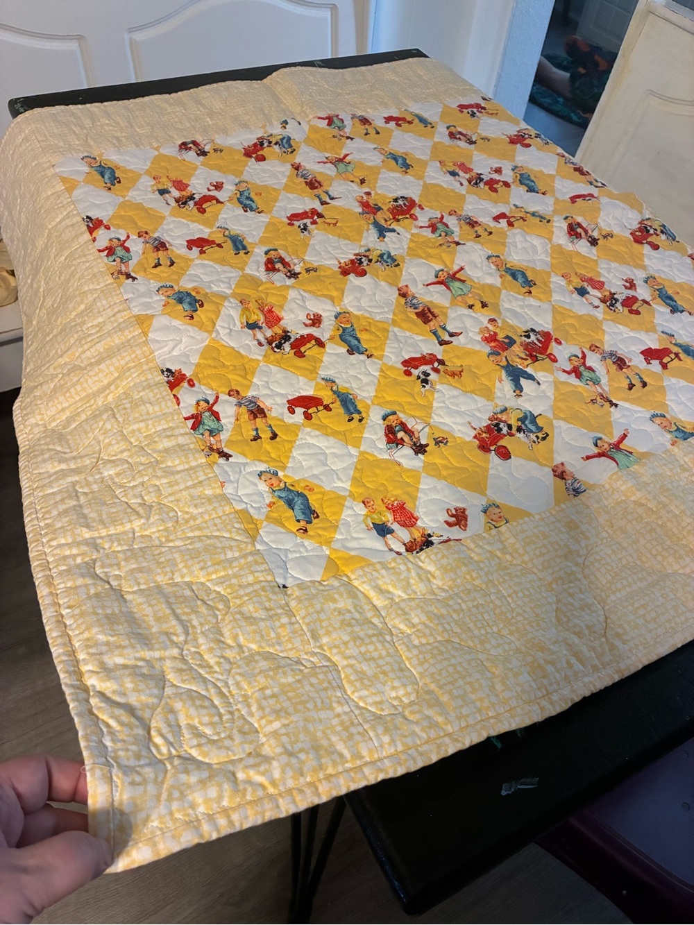 Vintage-Style Patchwork Dick & Jane Child’s Quilt - Picture 3 of 7